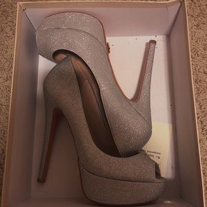 Petit Cadeau Silver 6” Heels Worn Once